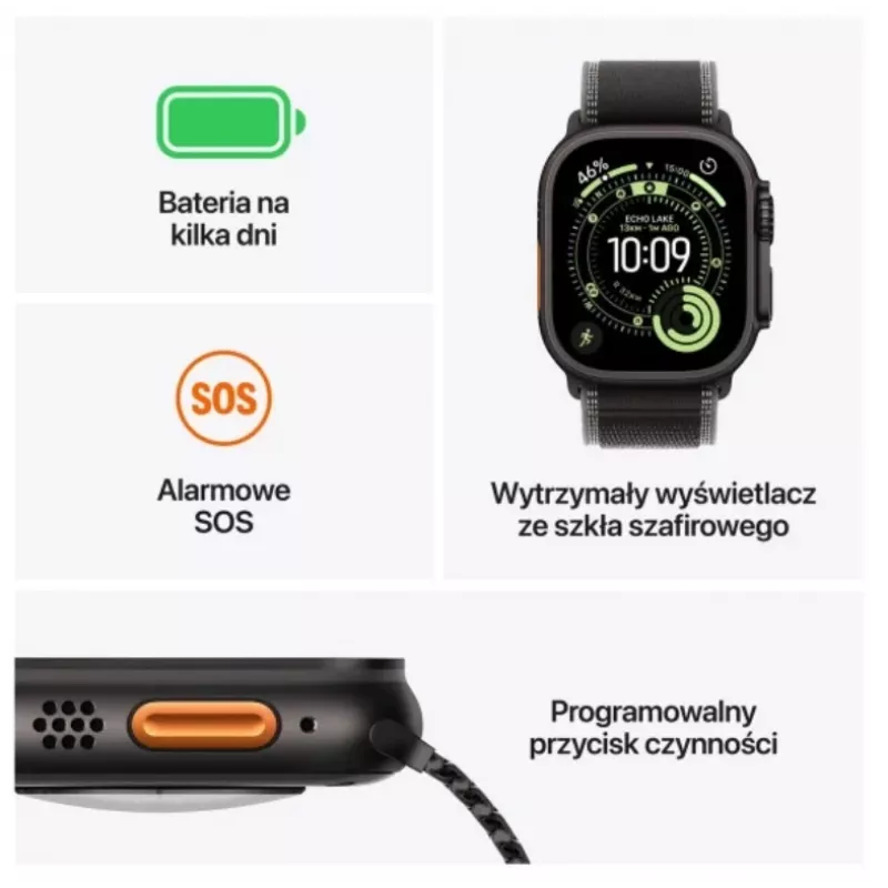 Smartwatch Apple Watch Ultra 3 GPS + Cellular 49 mm Natural Titanium Gehäuse mit Light Blue Alpine Loop (Klein)