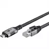 Ethernet-Kabel USB-C 3.2 Gen2 Stecker > RJ-45 Stecker, LAN-Adapter schwarz/Silber, 1,5 Meter, geflochtene Textilummantelung