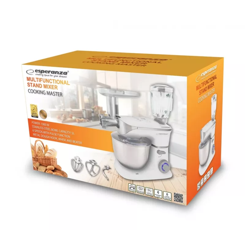 Food Processor Esperanza EKM025 1000 W 5 L Edelstahl Weiß