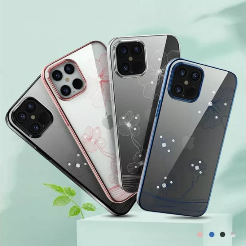 Schutzhülle Devia Crystal Flora für iPhone 12 Pro Max — transparent blau, schlanke Passform