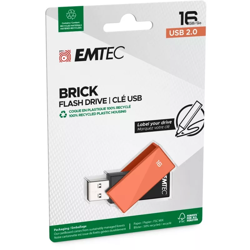 USB-Flash-Laufwerk Emtec C350 Brick 16 GB USB Typ-A 2.0 Schwarz Rot