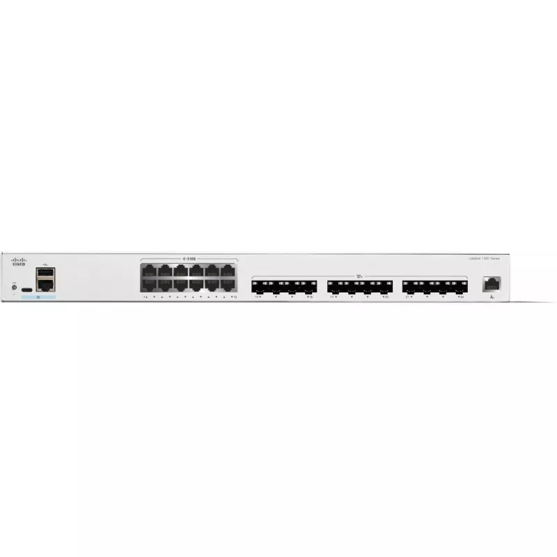 Cisco Catalyst C1300-24XTS Managed L2/L3 Switch, 24 Ports (12x 10GE RJ-45 + 12x 10GE SFP+), 480 Gbit/s, RJ-45/USB-C-Konsole, 16.000 MAC-Tabelle, Rackmontage