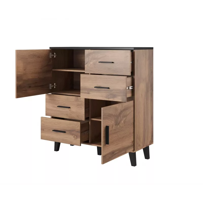 Cama sideboard LOTTA 110 2D4S wotan oak/mat Schwarz