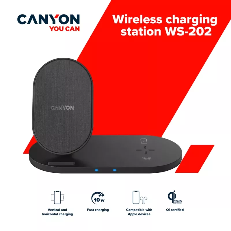 Ladegerät Kabellose Dockingstation 2in1 QI 10W/USB-C/LED schwarz