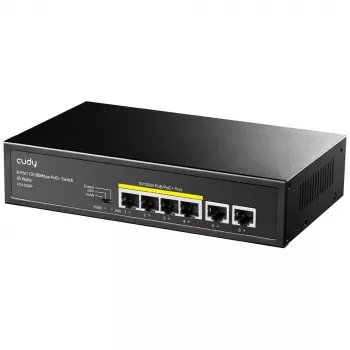 Netzwerk-Switch Cudy FS1006P Fast Ethernet 6-Port (4 PoE, 1 PoE+) 10/100 Mbit/s, 1,2 Gbit/s Bandbreite, Metallgehäuse, Rack-/Wandmontage