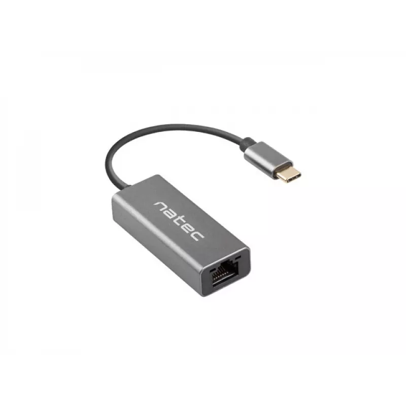 Natec Cricket NNC-1925 USB-C 3.1 Gen 1 auf RJ45 Ethernet-Adapter, 1000 Mbit/s, 15 cm Kabel, Aluminium, grau