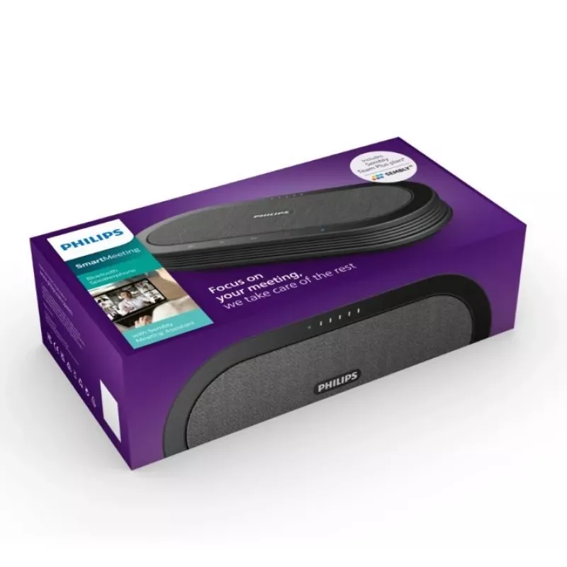 Philips PSE0501 Smart Meeting kabelloses Konferenzmikrofon mit Meeting-Assistent Sembly, USB-C, Schwarz/Grau