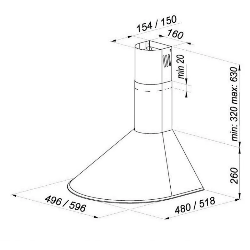 Wandhaube MAAN Mix 3 60 310 m³/h, Satin