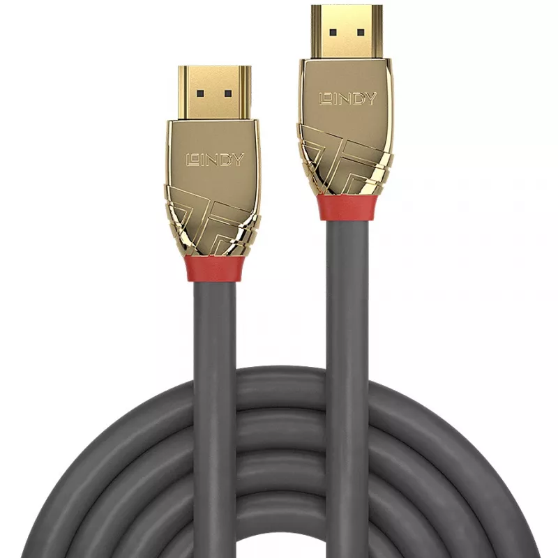 Lindy 37866 10 m Standard-HDMI-Kabel mit Ethernet, Gold Line, HDMI-Stecker auf HDMI-Stecker, 4K, grau