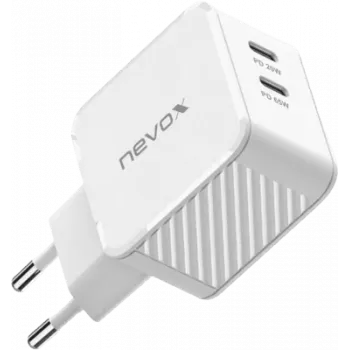 65W DUAL USB-C (PD) QC3.0 Ladegerät GaN (Weiß, PD 3.0, QC 3.0)