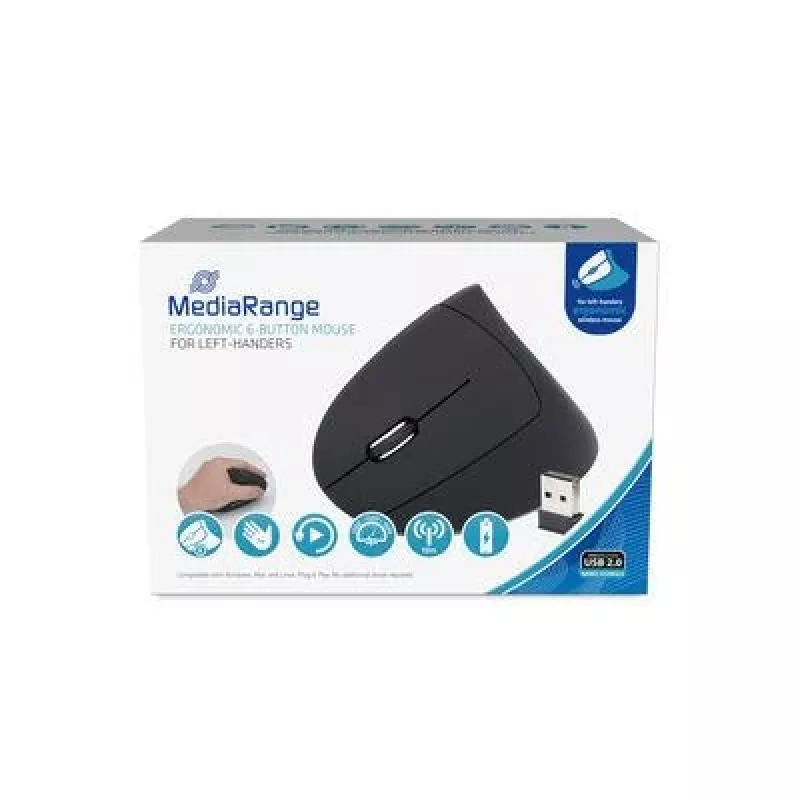 Maus USB Optisch Wrl 6-TASTEN/LINKS Schwarz MROS233 Mediarange