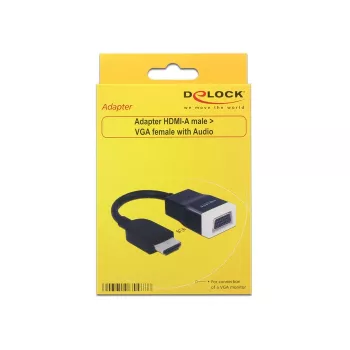 Delock 65587 Adapter HDMI-A Stecker auf VGA (D-Sub 15) Buchse mit Audio, schwarz/weiß