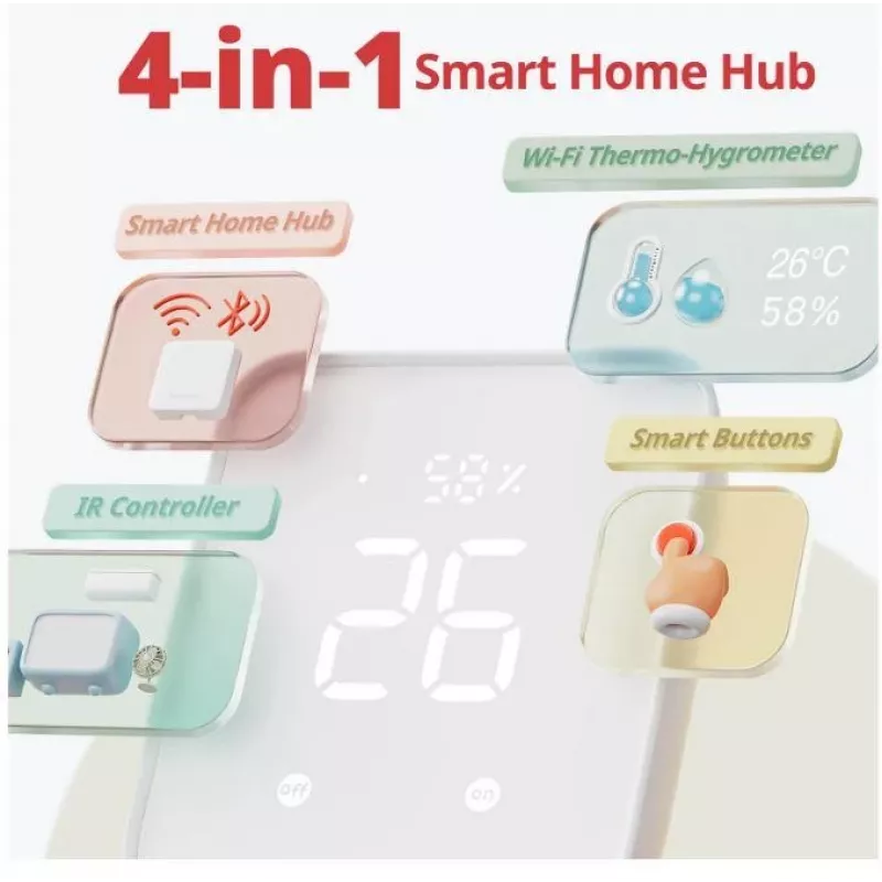 SwitchBot Hub 2 W3202100 Smart-Home-Hub, IR-Sender, Thermo-Hygrometer, weiß