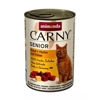 Nassfutter für Katzen animonda Carny Rind + Huhn mit Käse 400 g — Senior, 80 % Feuchtigkeit, 10 % Protein