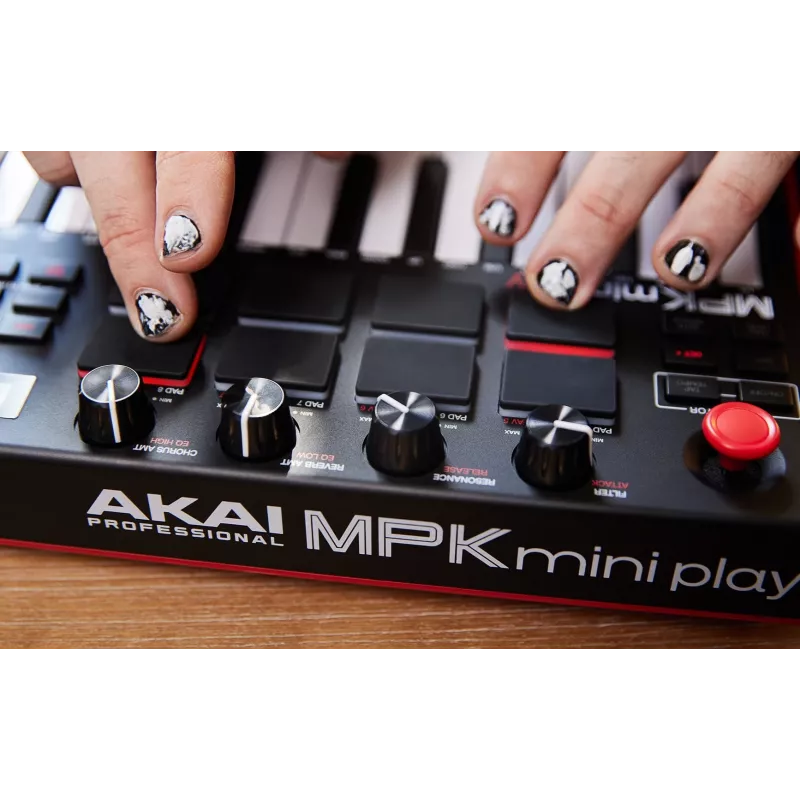 Akai MPK Mini Play MK3 MIDI-Controller-Keyboard mit Pad-Controller, USB, Schwarz/Rot