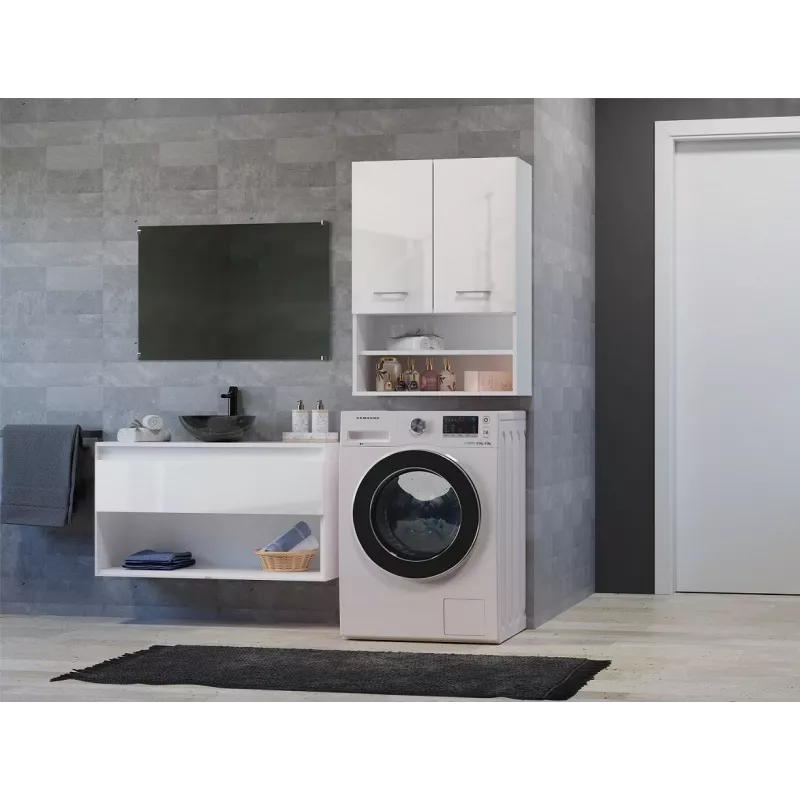 Topeshop POLA MINI DK Badezimmerschrank in Weiß Hochglanz Weiß