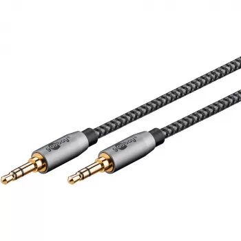 Plus Audio-Verbindungskabel AUX 3,5 mm Stereo (Schwarz/Silber, 2 Meter)