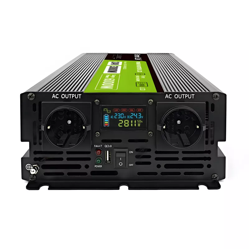 Auto-Wechselrichter Green Cell INVGC24P3000LCD 24V 3000W Reiner Sinus, 230V 50Hz, LCD, Typ F