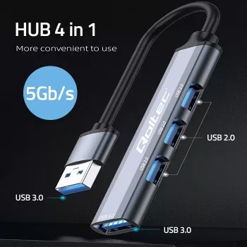 USB-Hub QOLTEC 53793 — USB 3.0 Eingang, 3× USB 2.0 Anschlüsse