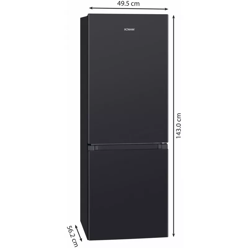 Freistehender Kühlschrank BOMANN KG 320.2, 165 l Gesamtvolumen (Kühlteil 122 l, Gefrierteil 43 l), Schwarz, Energieklasse E, 143 cm