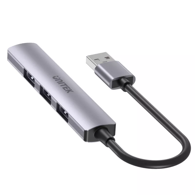Unitek H1208A USB-A-Hub, 4 Ports (1x USB-A 5 Gbit/s, 3x USB-A 2.0), Aluminium, Silber