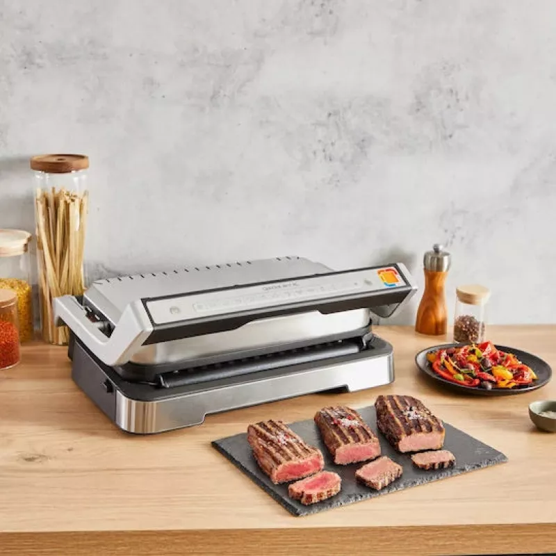 Elektrischer Kontaktgrill Tefal OptiGrill+ XL Edelstahl — große Kapazität, automatische Garprogramme