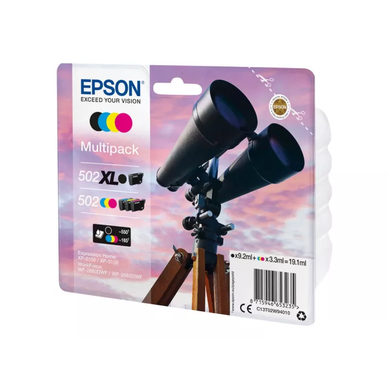 Epson 502XL Original Tinten-Multipack, Schwarz/Cyan/Magenta/Gelb, 4x (C13T02W94020)
