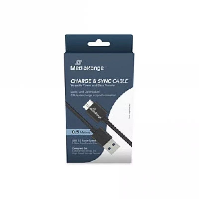 USB-A auf Micro-B USB 3.0 Lade- und Synchronisationskabel MediaRange MRCS239 — 50 cm, 5 Gbit/s, 5 W, Schwarz