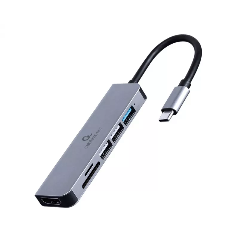 Dockingstation GEMBIRD A-CM-COMBO6-02 — kabelgebunden USB 3.2 Gen 1 Type-C, HDMI, 1x USB-A, 2x USB 2.0, SD/MicroSD (≤128 GB), grau