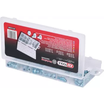 Schmiernippel-Set ks tools 970.0360 — 70-teilig, metrisches Schmiernippel-Kit