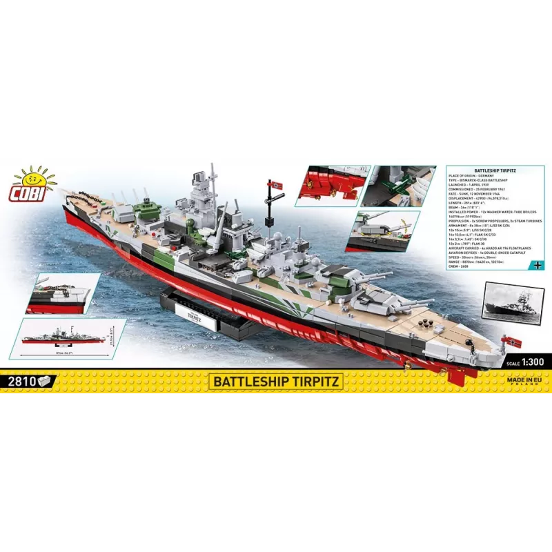 COBI 4839 Historical Collection Schlachtschiff Tirpitz Klemmbausteinset, 2810 Elemente, 1:300