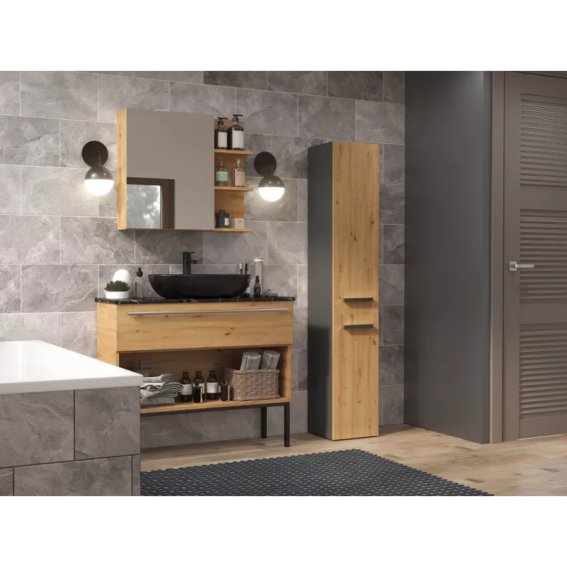 Top E Shop NEL IV ANTR/ART Badezimmerschrank, Graphit/Eiche
