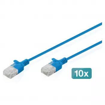 Patchkabel CAT6 U-UTP schlank 3 m, blau, DIGITUS, 10er-Pack