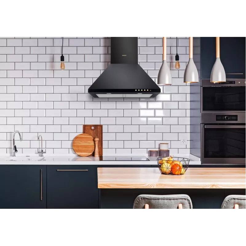 Wandhaube AKPO WK-4 Classic GOLD 60 Schwarz, 600×500 mm, Motor 106 W, 3 Geschwindigkeiten, Halogenbeleuchtung