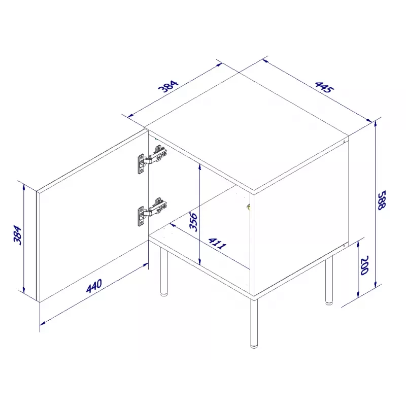 Nachttisch-Set 2 Stk. cama meble PALAZZO 44,5×40×59 cm schwarz und Eiche craft — 1 Tür, matt Laminat, Metallbeine