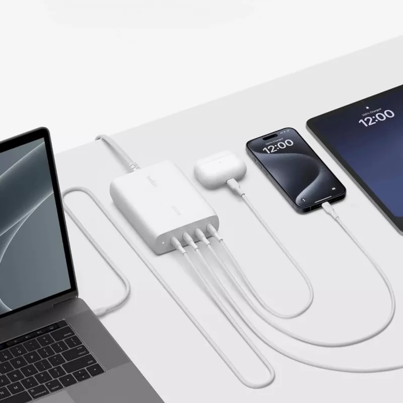 Belkin BoostCharge Pro 200 W 4-Port USB-C GaN Wandladegerät, Weiß (WCH015VFWH)