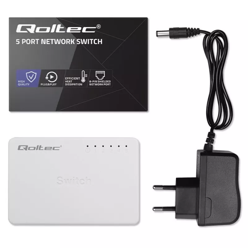 Netzwerk-Switch QOLTEC 52247 5 x RJ45-Ports 1000 Mbit/s Gigabit unmanaged