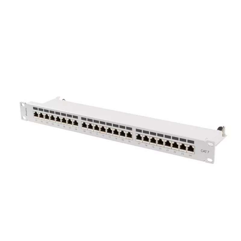 Lanberg PPS7-1024-S Patchpanel 19 Zoll 1U, 24 Ports, Cat7, FTP geschirmt, grau