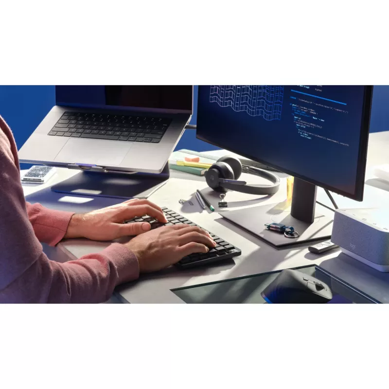 Logitech MX Mechanical Mini 920-010782 kabellose beleuchtete Tastatur, Clicky-Switches, RF-Funk + Bluetooth LE, US International QWERTY, Graphit