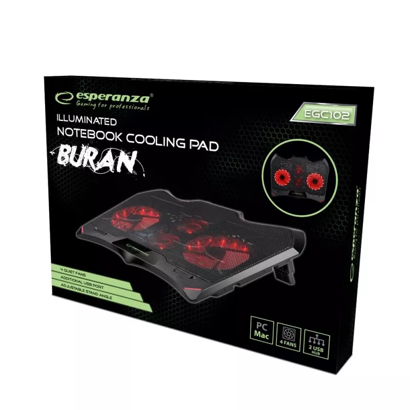 Esperanza EGC102 Buran Gaming-Notebook-Kühler, 2000 U/min, Schwarz
