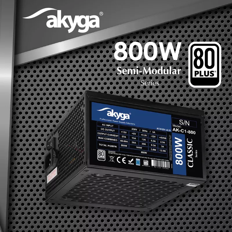 Akyga Classic AK-C1-800 ATX-Netzteil 800 W, 80 PLUS, aktive PFC, 120-mm-Lüfter