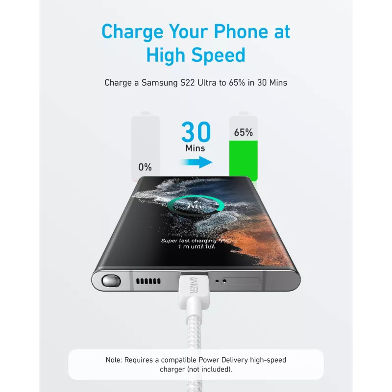 Anker Innovations 322 USB-C auf USB-C Kabel Nylon 0,9M 60W Weiß - Kabel - Digital/Daten (A81F5G21)