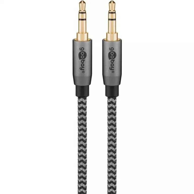 Plus Audio-Verbindungskabel AUX 3,5 mm Stereo (Schwarz/Silber, 2 Meter)