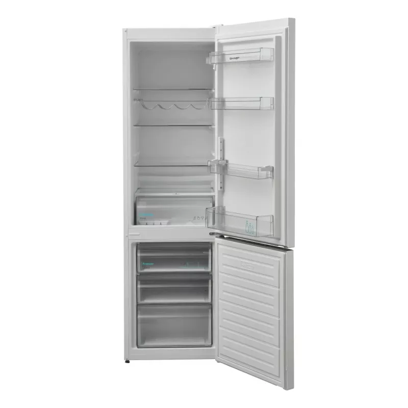 Sharp SJ-FBB05DTXWE freistehende Kühl-Gefrier-Kombination, 288 l (204 l + 84 l), Gefrierfach unten, NanoFrost, 180 cm, Energieklasse E, weiß