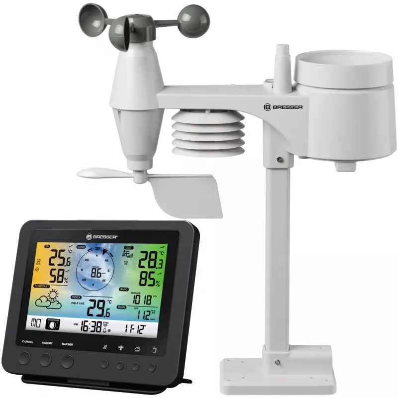Bresser 7002580 Weather Center 5-in-1 WLAN-Digitalwetterstation mit Profi-Sensor, 5,7″ Display, Netzbetrieb, schwarz