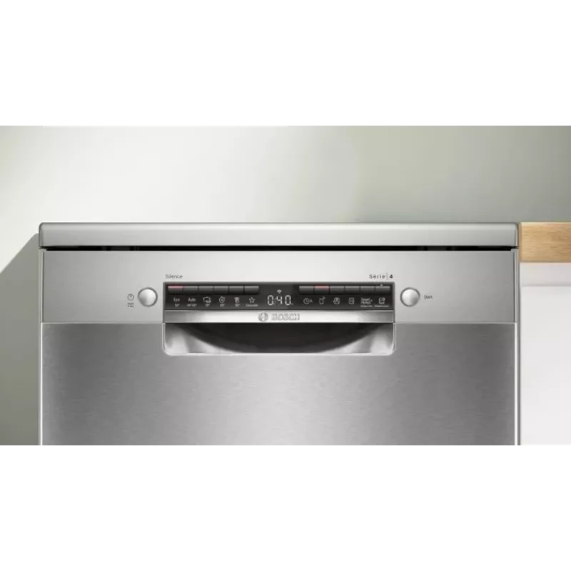 Bosch SMS4EVI04E freistehender Geschirrspüler, 13 Maßgedecke, 46 dB, Energieklasse D, Home Connect, 60x60x84,5 cm, Edelstahl