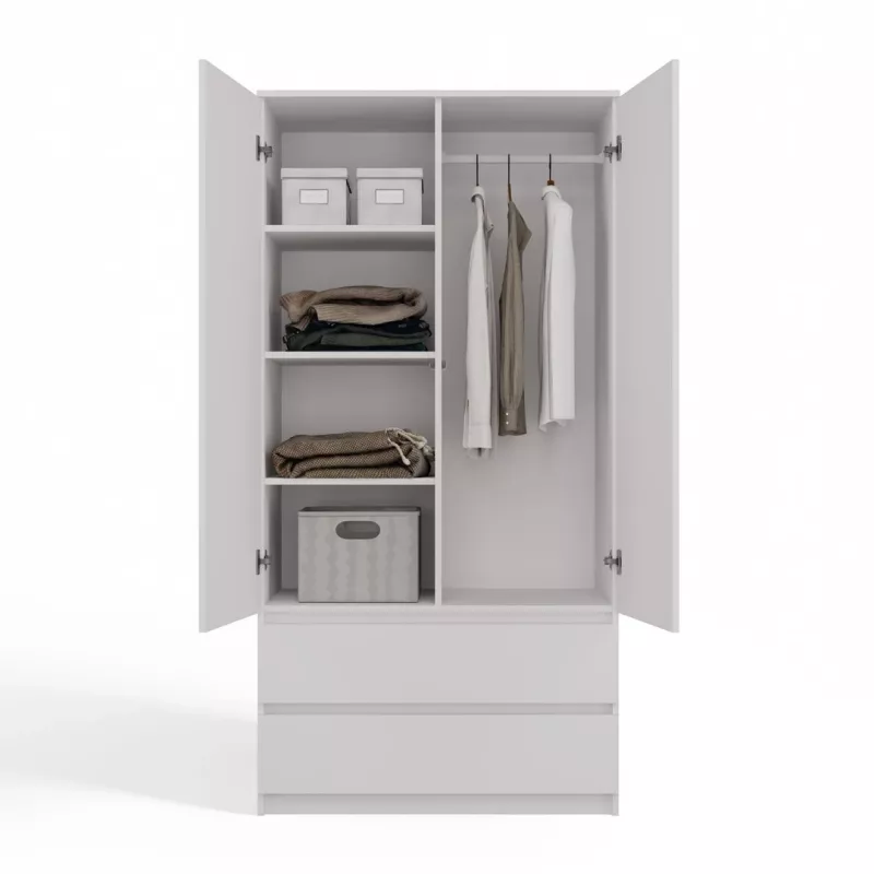 Top E Shop SZAFA MALWA B Schlafzimmer-Kleiderschrank, 5 Einlegeböden, 2 Türen, weiß