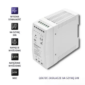 Qoltec Din Rail Netzteil | 40W | 24V | 1.67A | Weiß | schlank