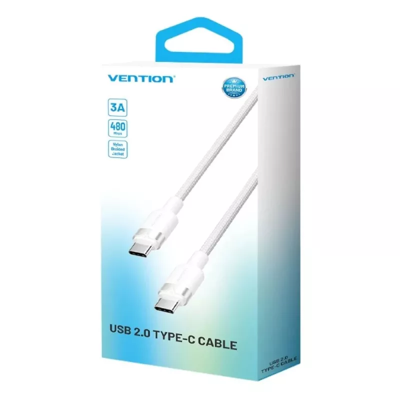 Vention TRDWH USB-C-auf-USB-C-Kabel, geflochten, 2 m, 60 W PD, 3 A, 480 Mbit/s, weiß