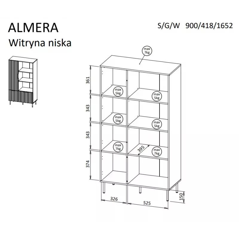 Bücherregal Cama Meble ALMERA Cama 4, Nussbaum/Cashmere, 90×42×165 cm